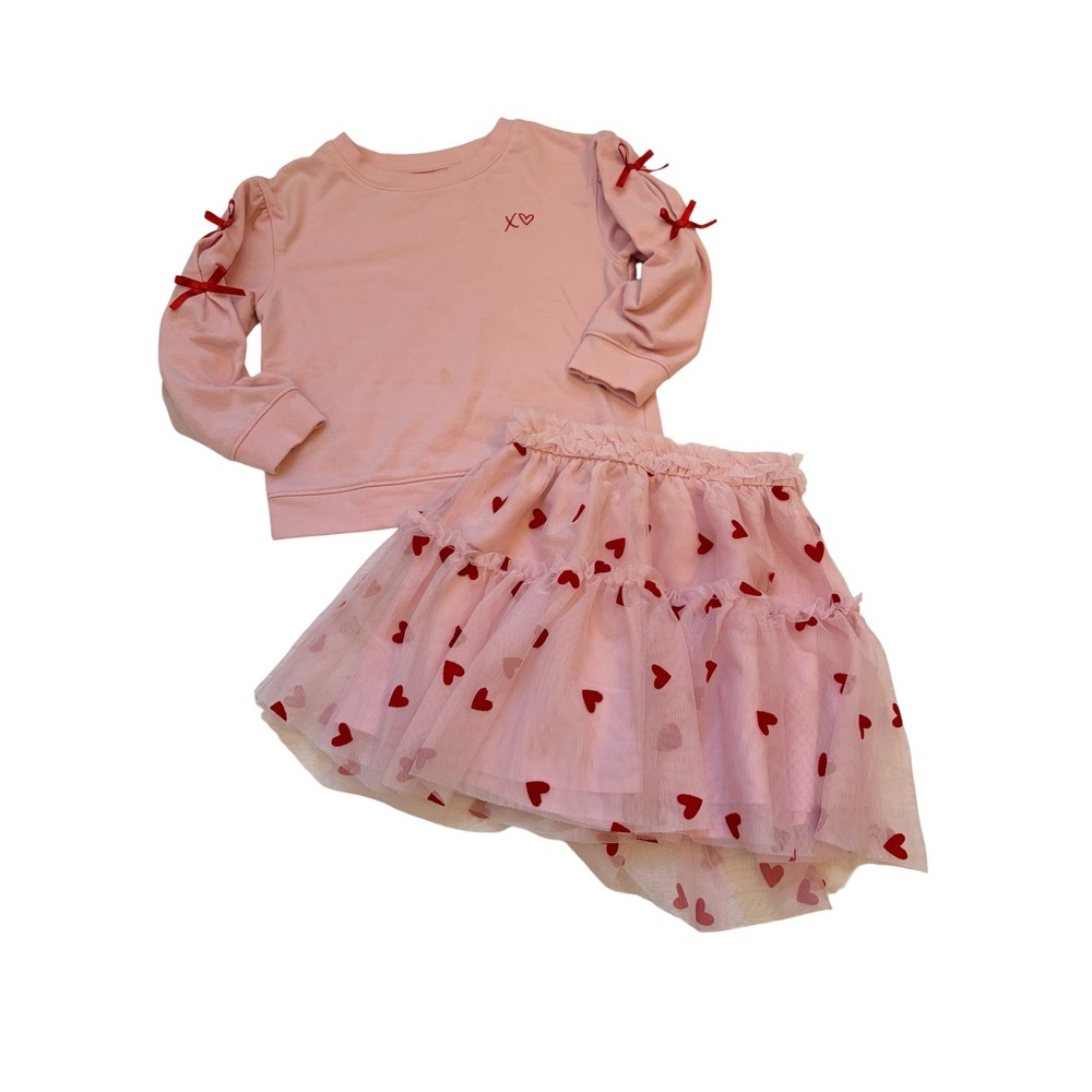 Cat & Jack Girls Pink Heart Tulle Skirt and Sweatshirt Set Size 4T
